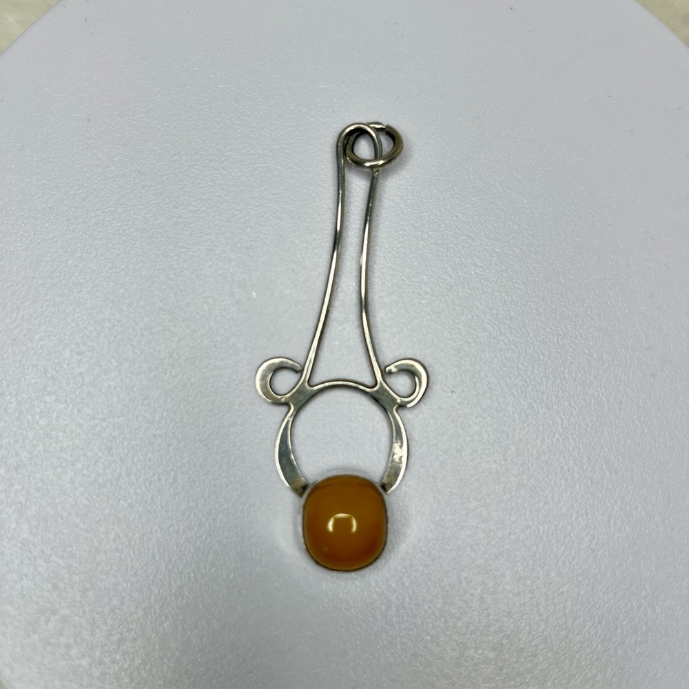 Sterling Silver .925 Pendant with Amber Accent